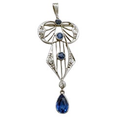 Vintage Sapphire 
Diamond Platinum Filigree Pendant