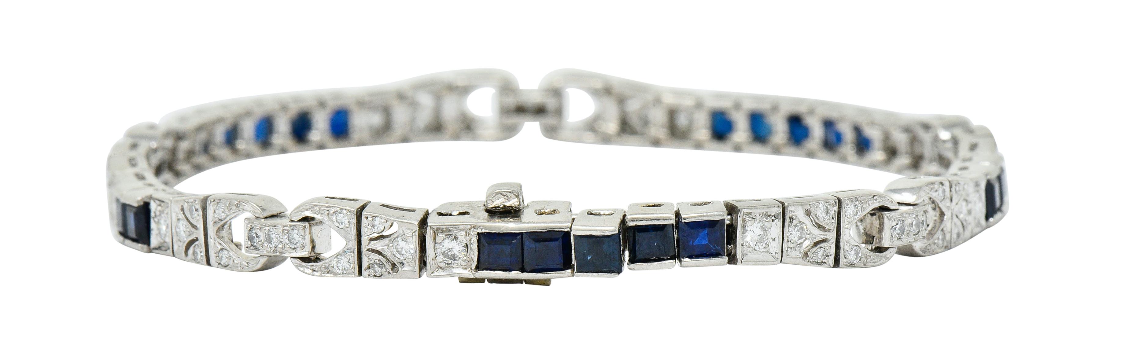 Vintage Sapphire Diamond Platinum Line Bracelet In Excellent Condition In Philadelphia, PA