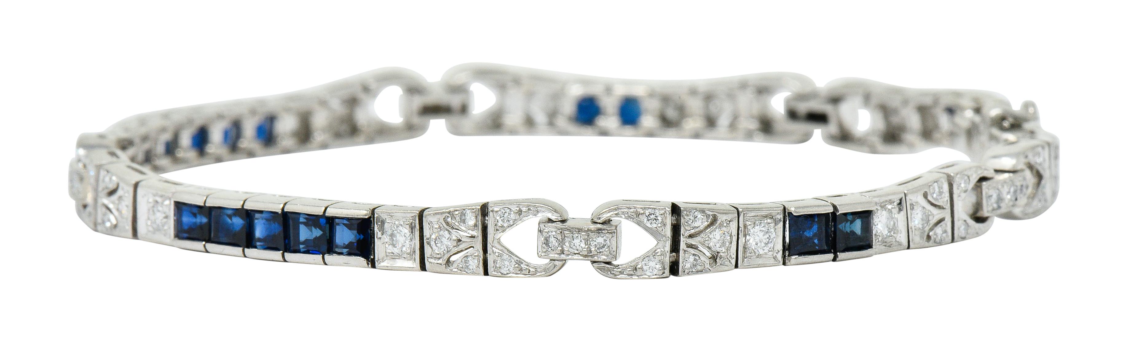 Women's or Men's Vintage Sapphire Diamond Platinum Line Bracelet