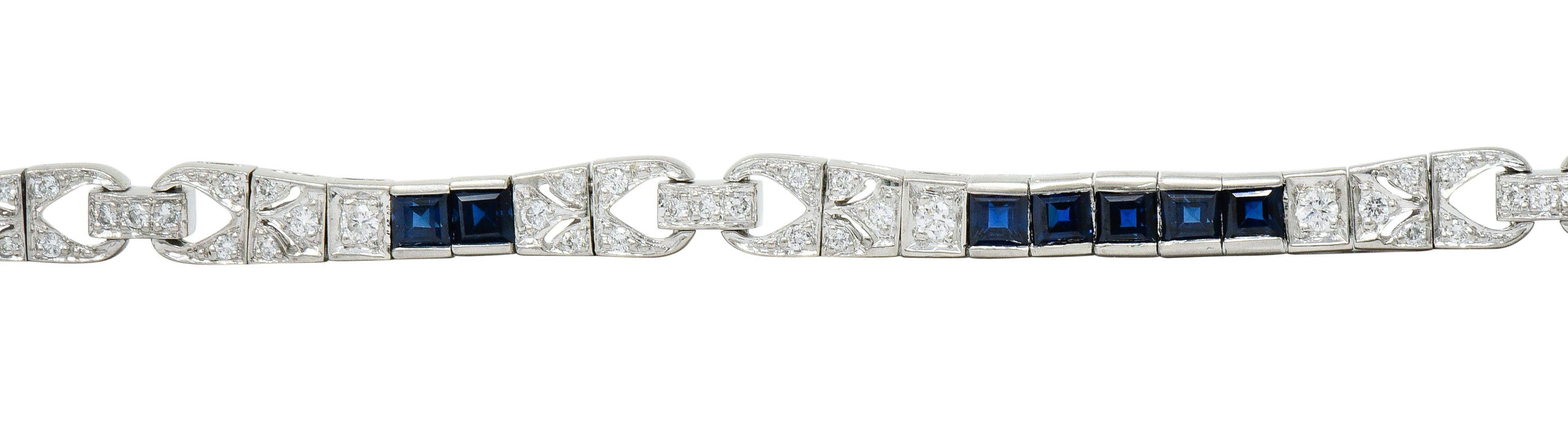 Vintage Sapphire Diamond Platinum Line Bracelet 2