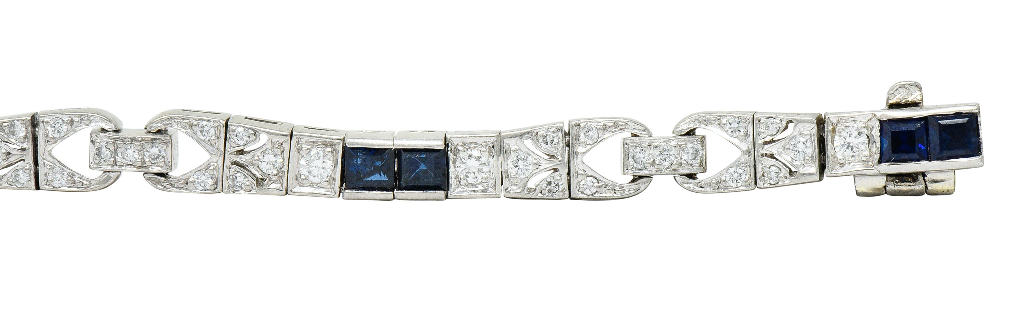 Vintage Sapphire Diamond Platinum Line Bracelet 3