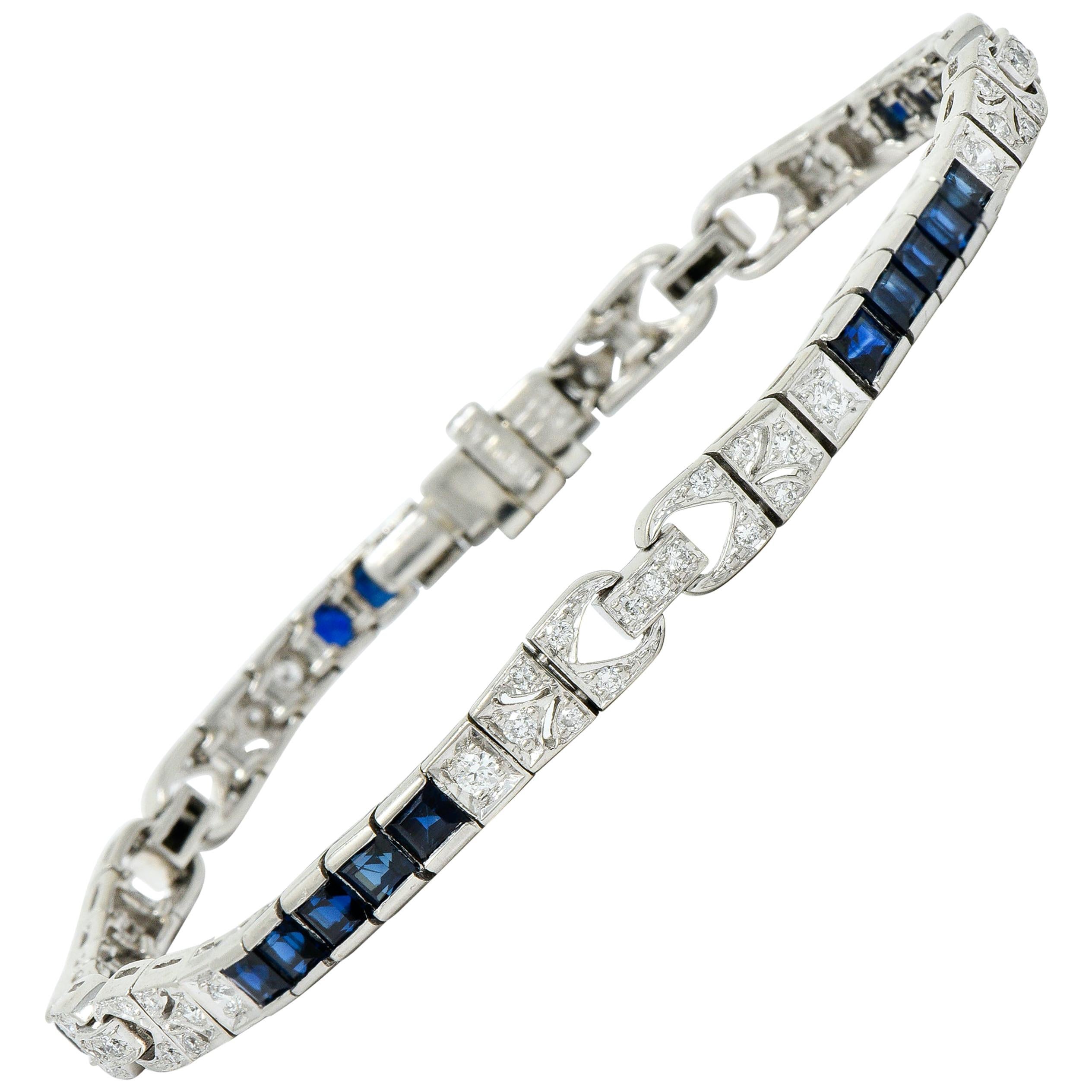 Vintage Sapphire Diamond Platinum Line Bracelet