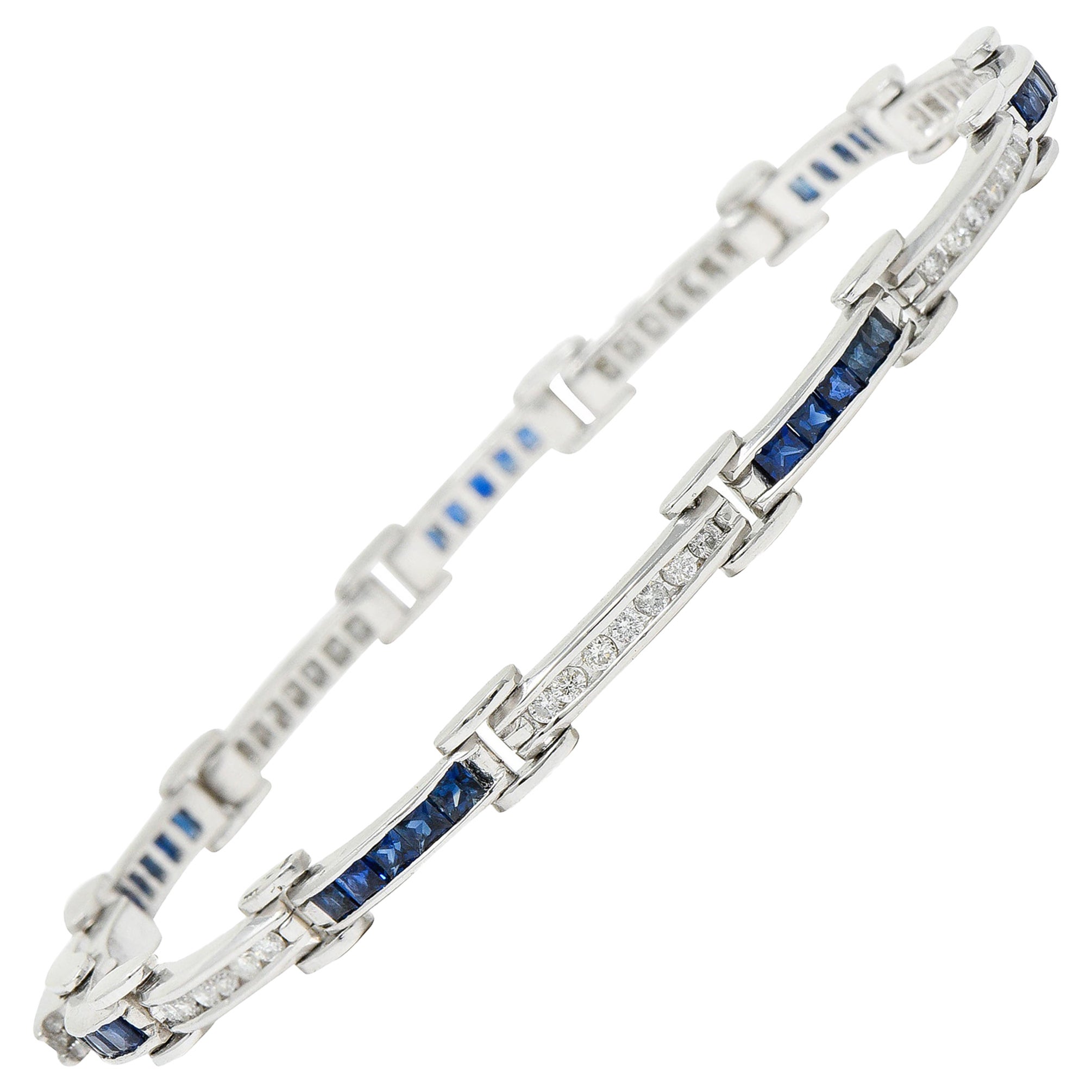 Vintage Sapphire Diamond Platinum Link Bracelet