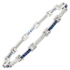 Vintage Sapphire Diamond Platinum Link Bracelet