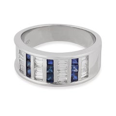 Vintage Platinum Sapphire and Diamond Ring, 20th Century, 8.9g