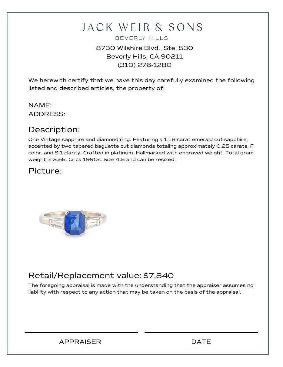 Vintage Saphir-Diamant-Platin-Ring im Zustand „Hervorragend“ im Angebot in Beverly Hills, CA