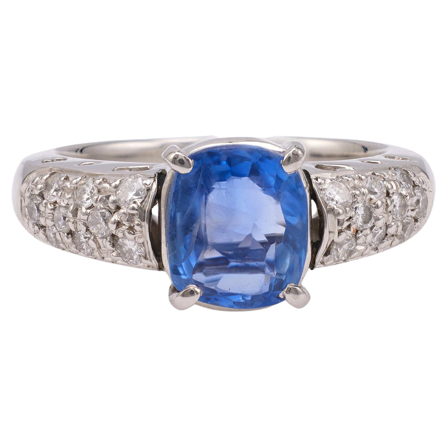Vintage Sapphire Diamond Platinum Ring For Sale