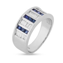 Vintage Platinum Sapphire and Diamond Ring, 20th Century, 8.9g