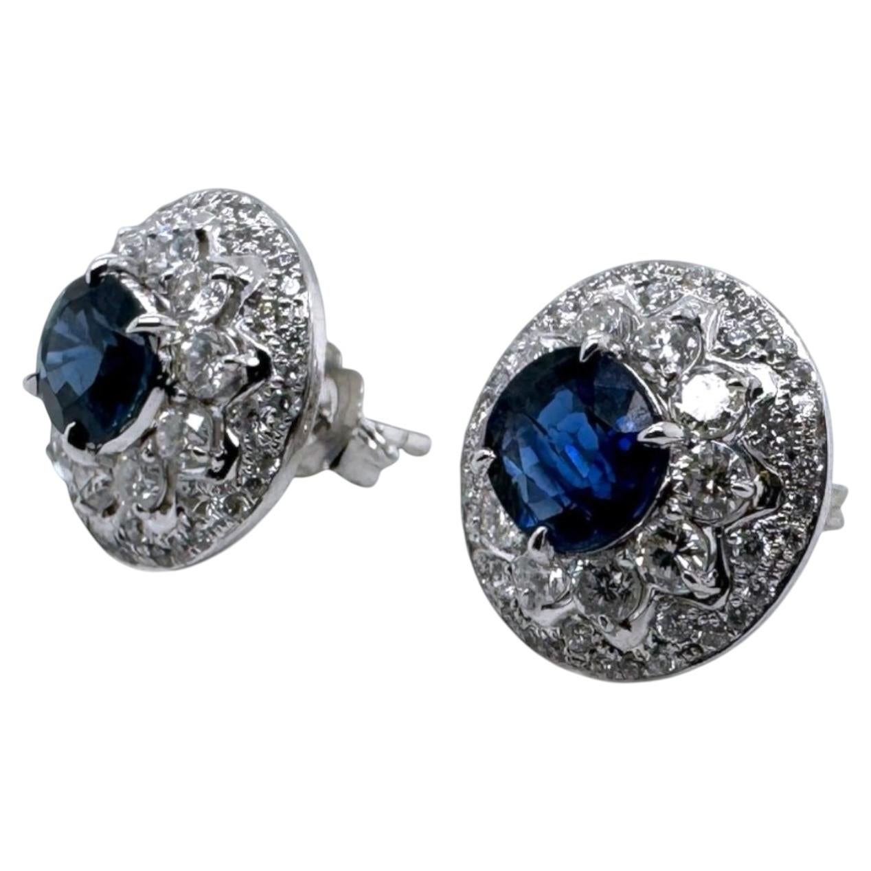 Boucles d'oreilles vintage en platine, saphir et diamants