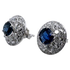 Vintage Sapphire & Diamond Platinum Stud Earrings