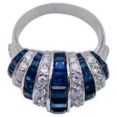 Vintage Art Deco Style Sapphire Diamond Platinum White 18 K Gold Platinum Ring