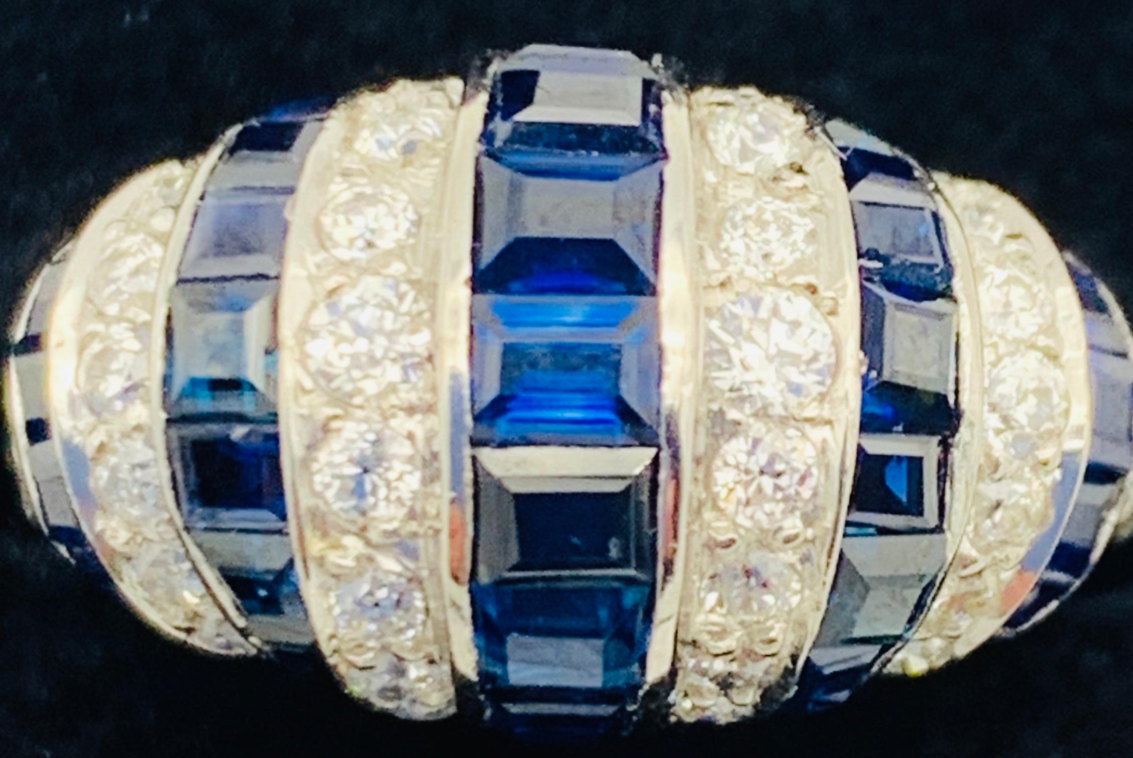 Vintage Art Deco Style Sapphire Diamond Platinum White 18 K Gold Platinum Ring In Excellent Condition In Munich, Bavaria