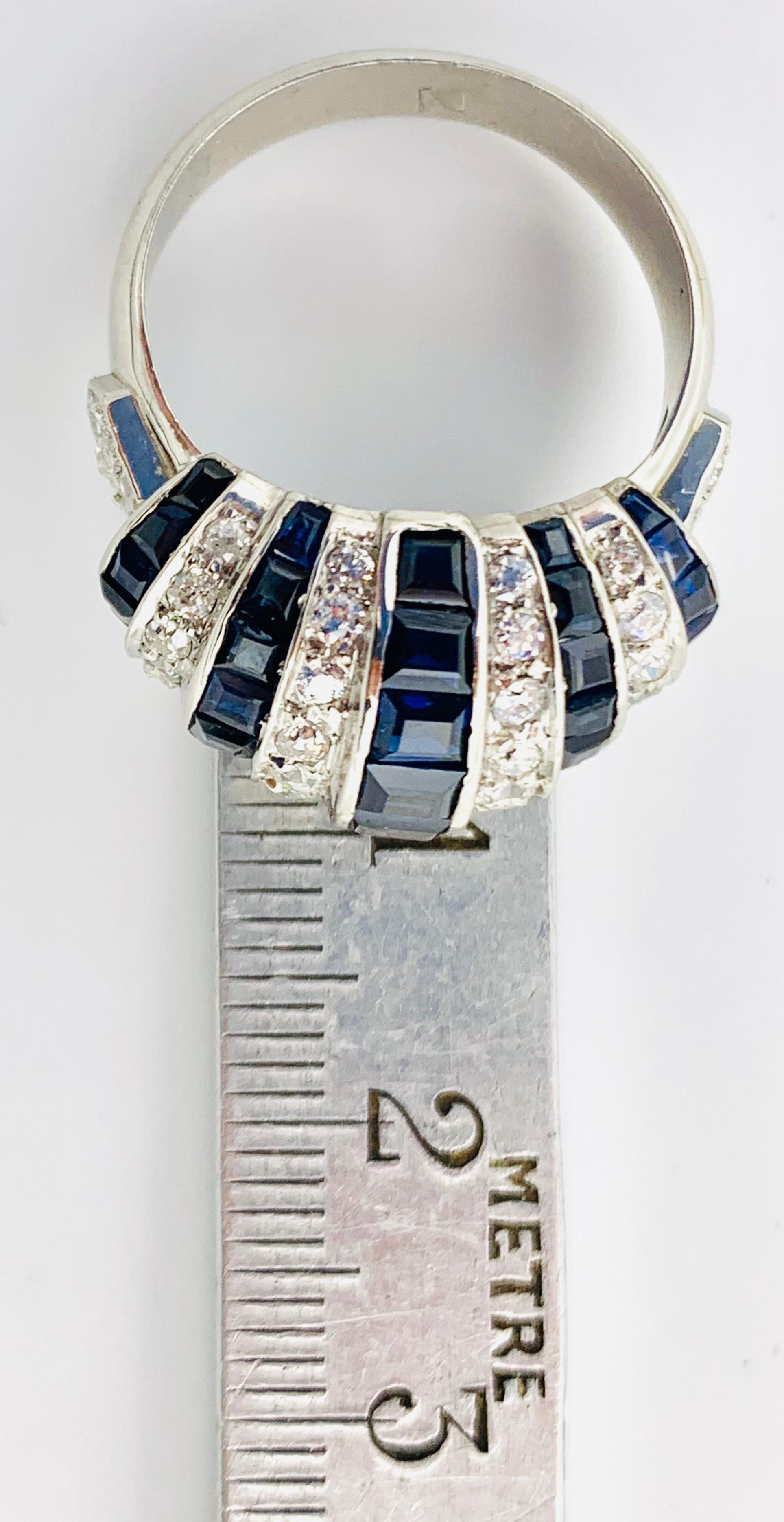 Vintage Art Deco Style Sapphire Diamond Platinum White 18 K Gold Platinum Ring 2