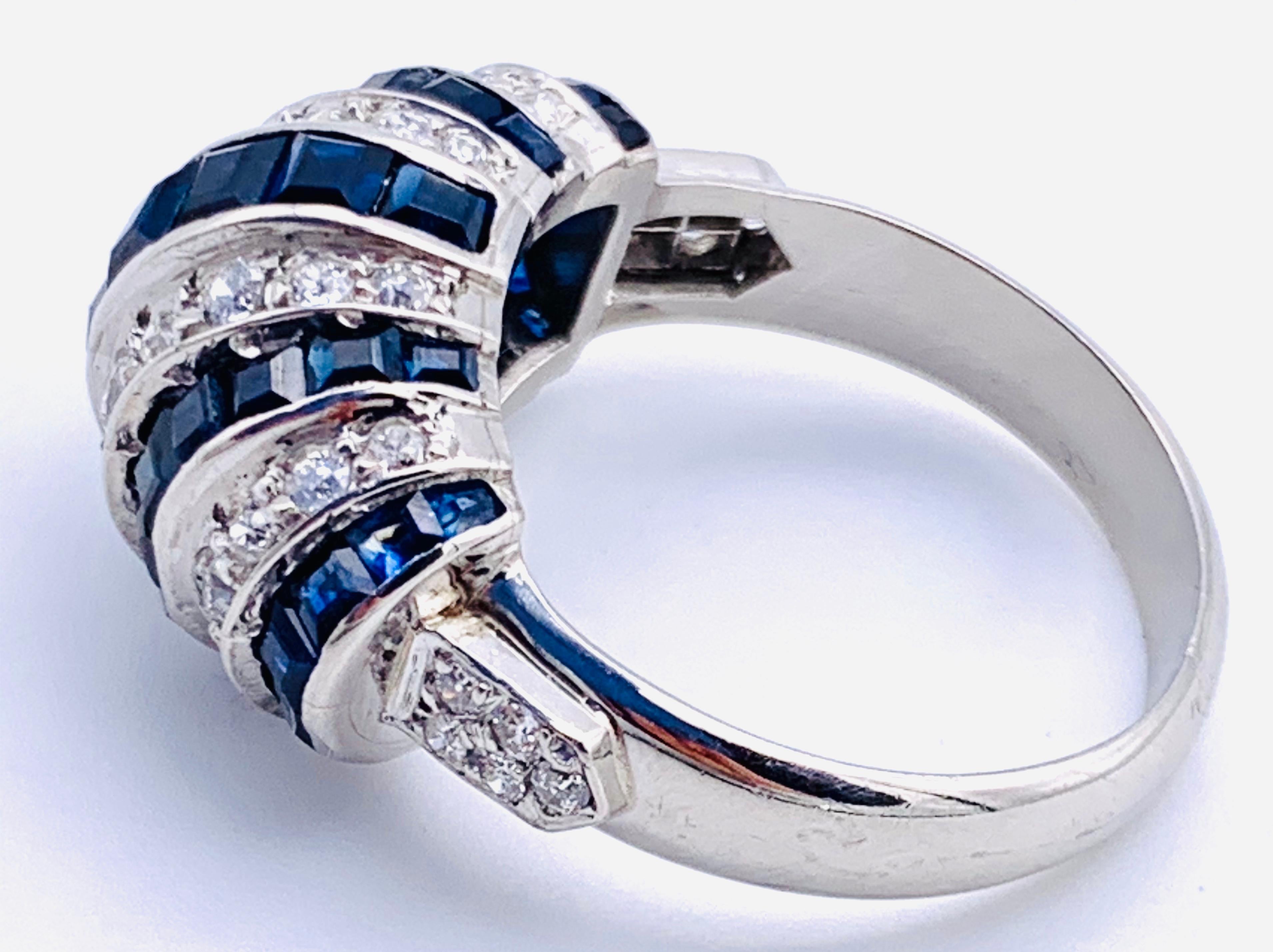 Vintage Art Deco Style Sapphire Diamond Platinum White 18 K Gold Platinum Ring 3