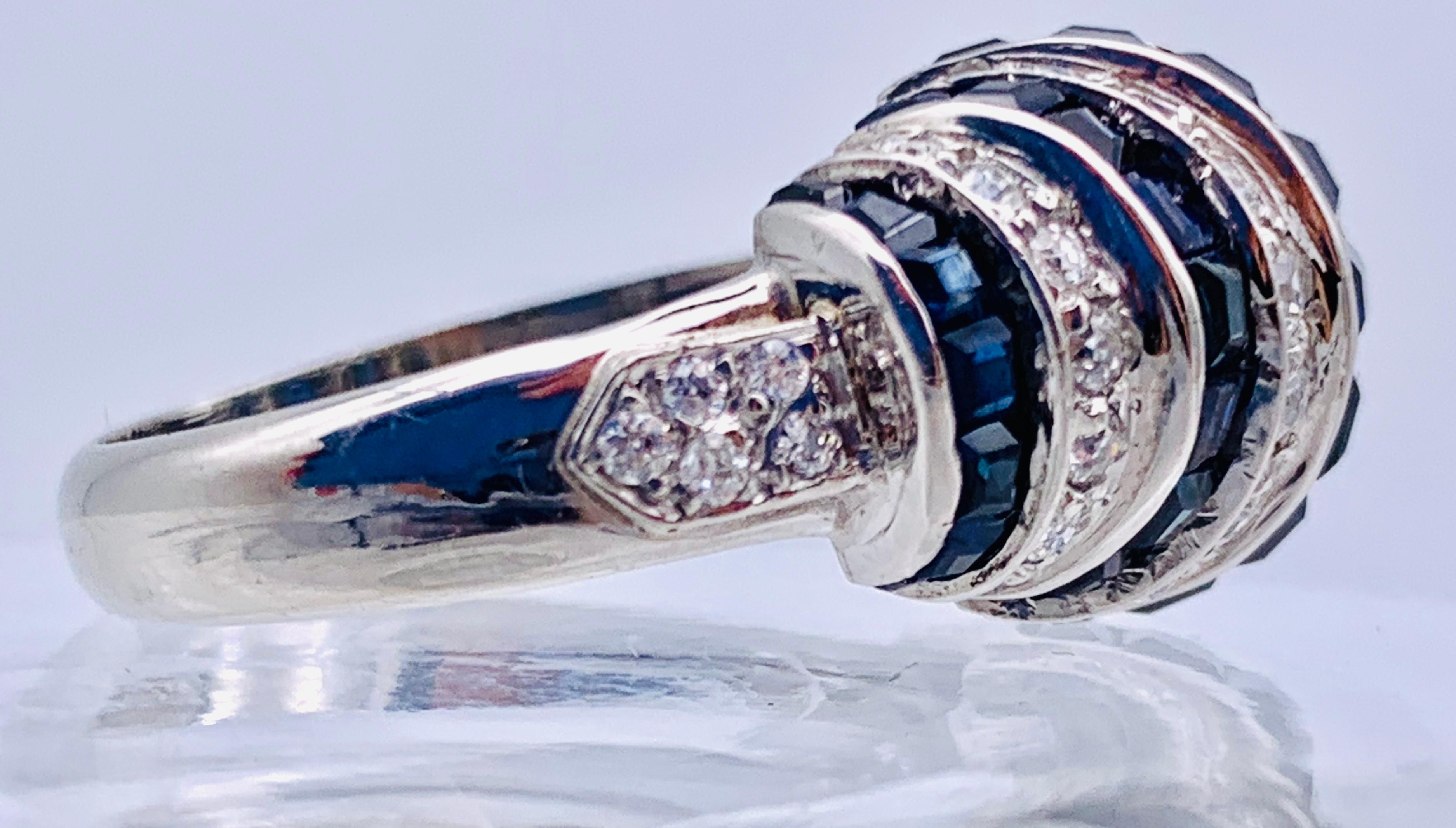 Vintage Art Deco Style Sapphire Diamond Platinum White 18 K Gold Platinum Ring 4