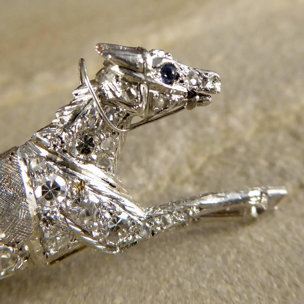 Women's or Men's Vintage Sapphire Diamond Racing Horse Brooch in Platinum