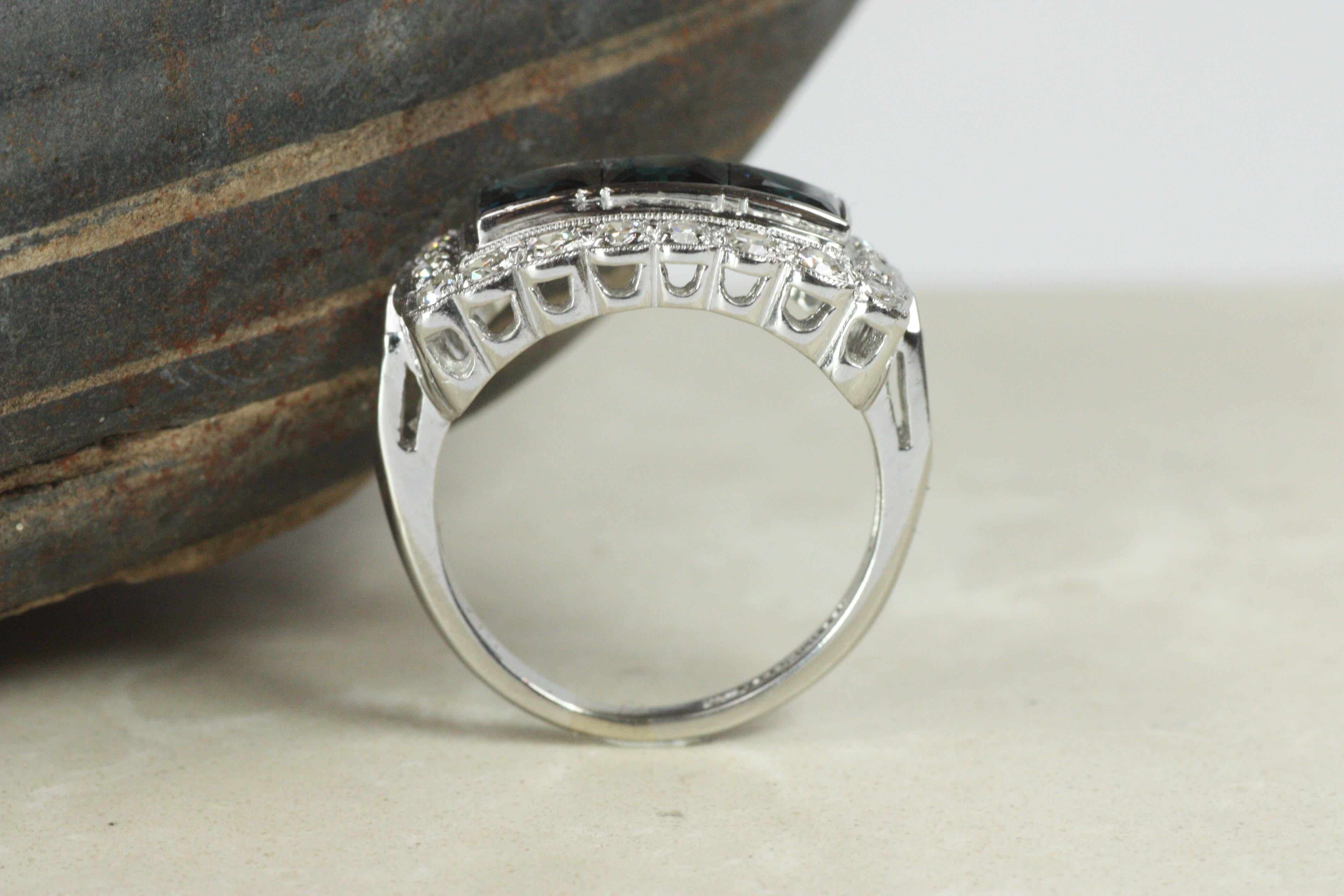 Vintage Saphir & Diamant Rechteckiger Cocktail Ring - Platin im Zustand „Gut“ im Angebot in Santa Monica, CA