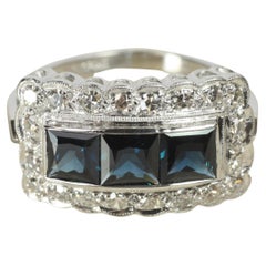 Vintage Sapphire & Diamond Rectangular Cocktail Ring – Platinum