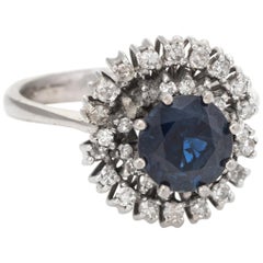 Vintage Sapphire Diamond Ring 18 Karat White Gold Cocktail Jewelry Estate Fine