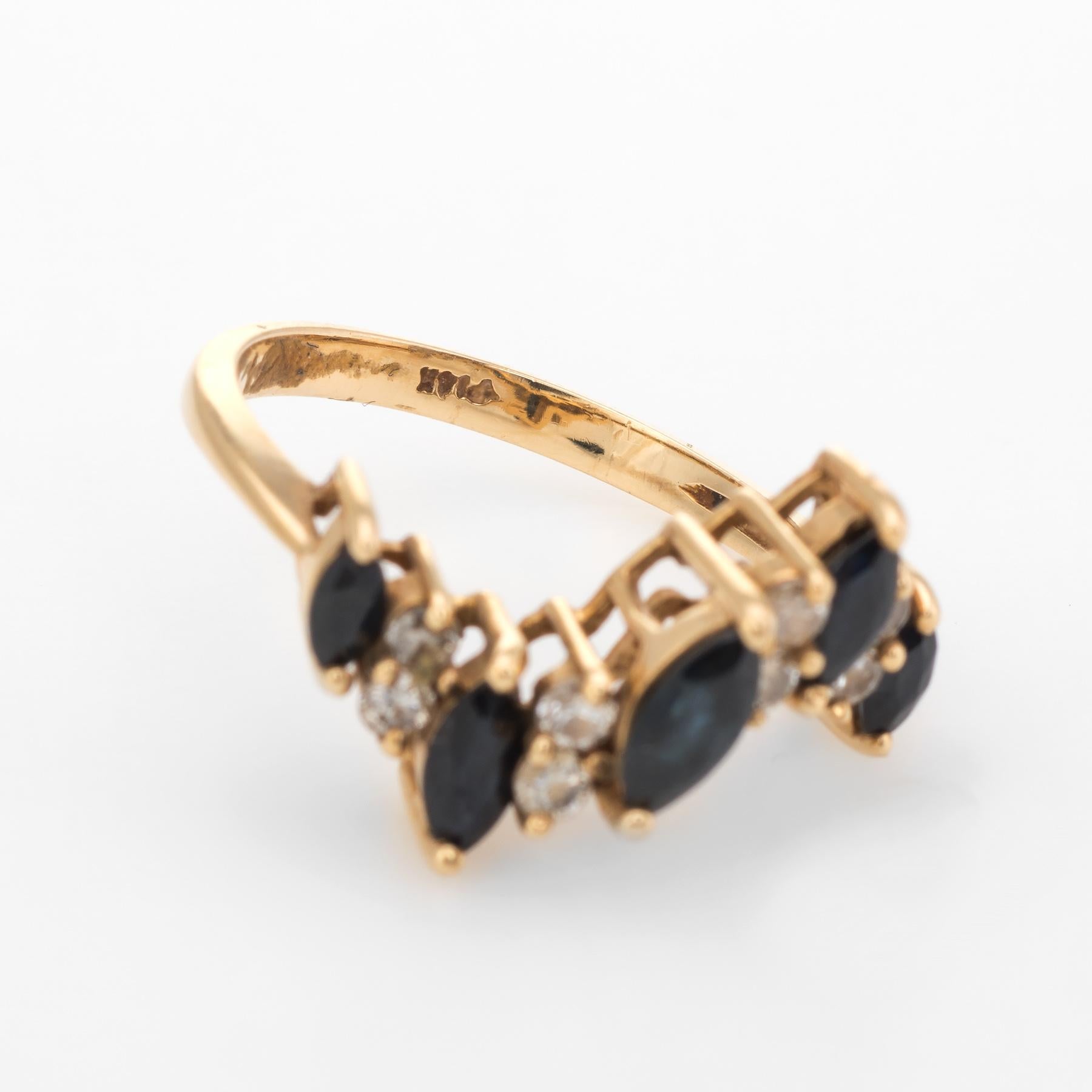 Vintage Sapphire Diamond Ring 1970s Undulating Design Estate Fine Jewelry 1