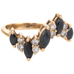 Vintage Sapphire Diamond Ring 1970s Undulating Design Estate Fine Jewelry