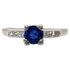 Art Deco Sapphire Ring .75ct Single Cut Diamond Original 1930's Antique Platinum