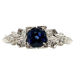 Art Deco Sapphire Ring .92ct Single Cut Diamond  Original 1930's  Antique Plat