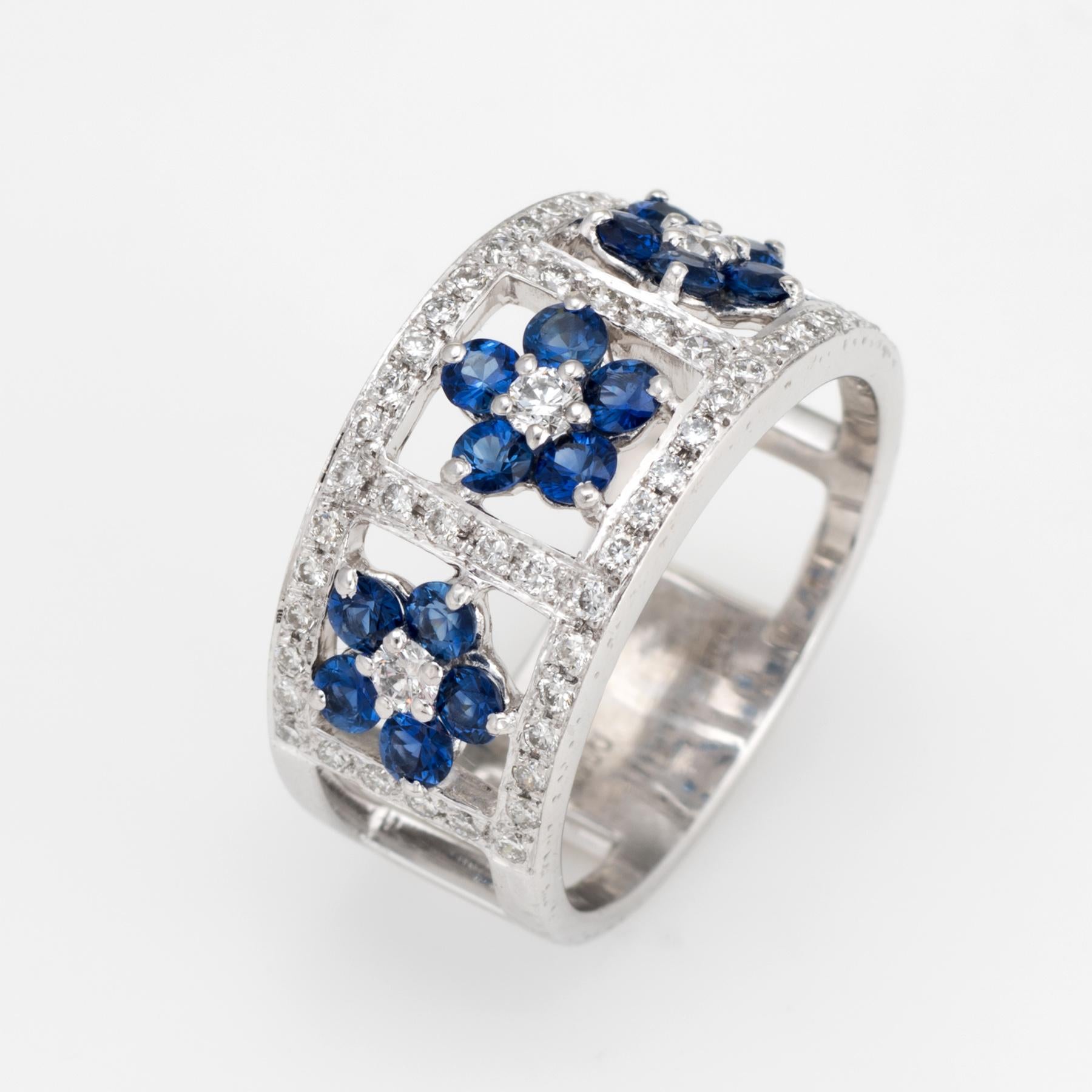 Finely detailed vintage diamond & sapphire cigar band, crafted in 950 platinum. 

Round brilliant cut diamonds total an estimated 0.34 carats, accented with an estimated 0.45 carats of blue sapphires. The diamonds are estimated at H-I color and