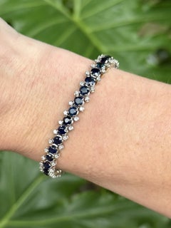 Bracelet de tennis vintage en saphir et diamant en or blanc 18K