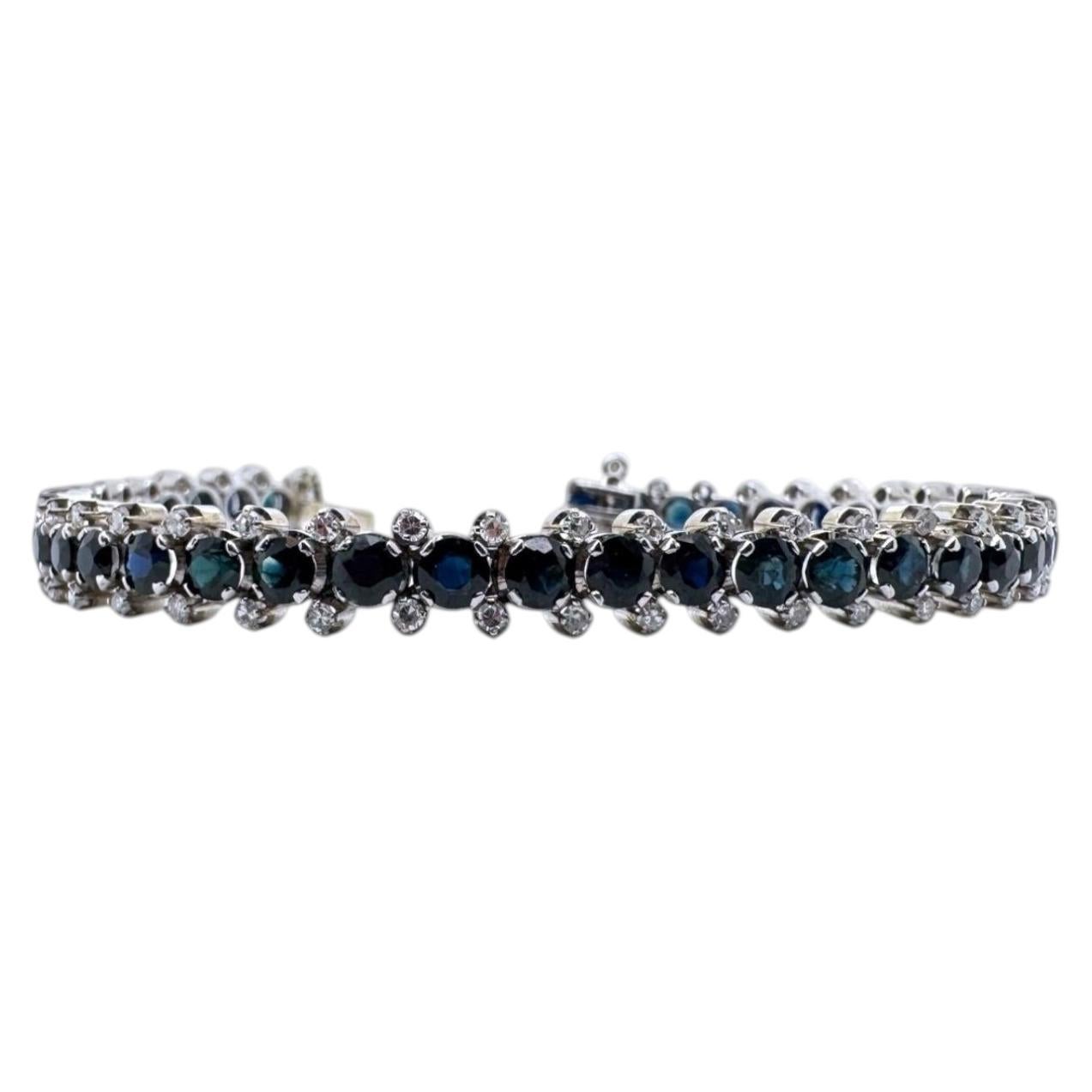 Bracelet de tennis vintage en saphir et diamant en or blanc 18K en vente
