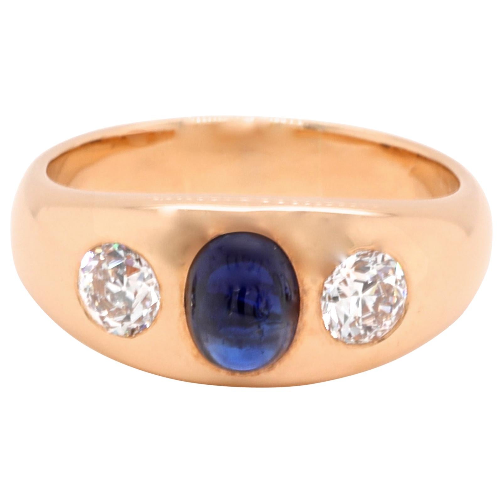 Vintage Sapphire Diamond Three-Stone 18 Karat Gypsy Ring