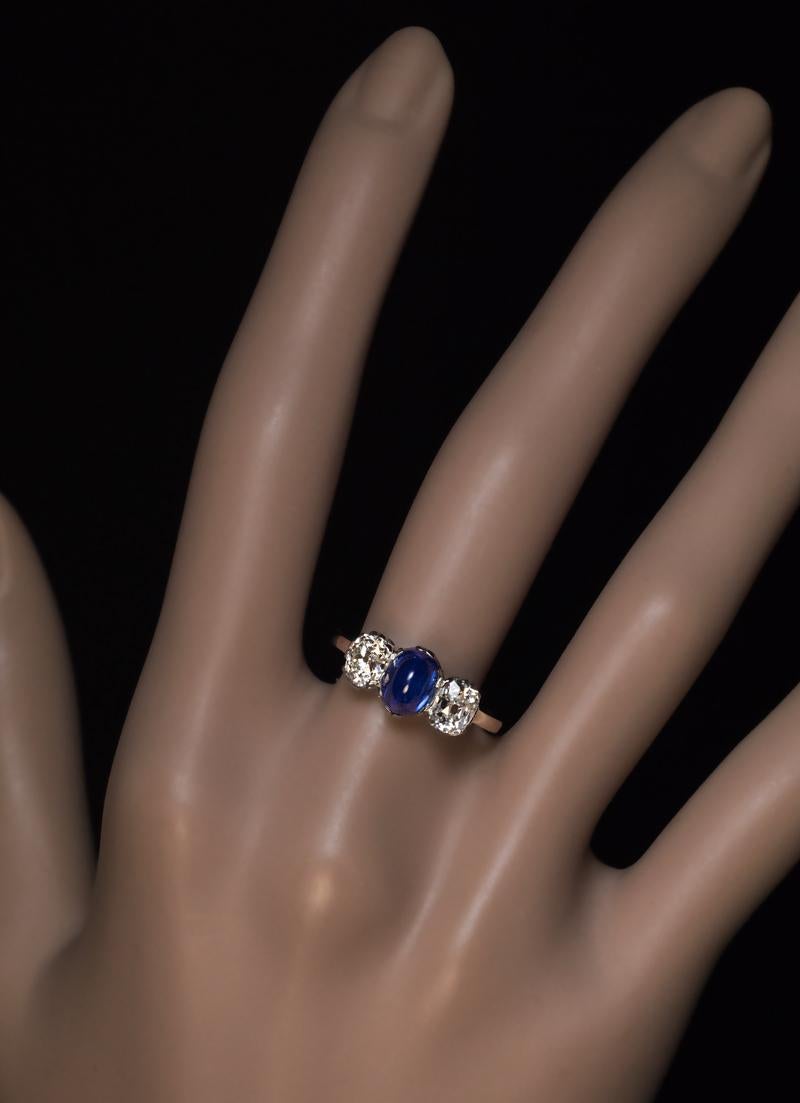 Art Deco Vintage Sapphire Diamond Three-Stone Platinum Engagement Ring