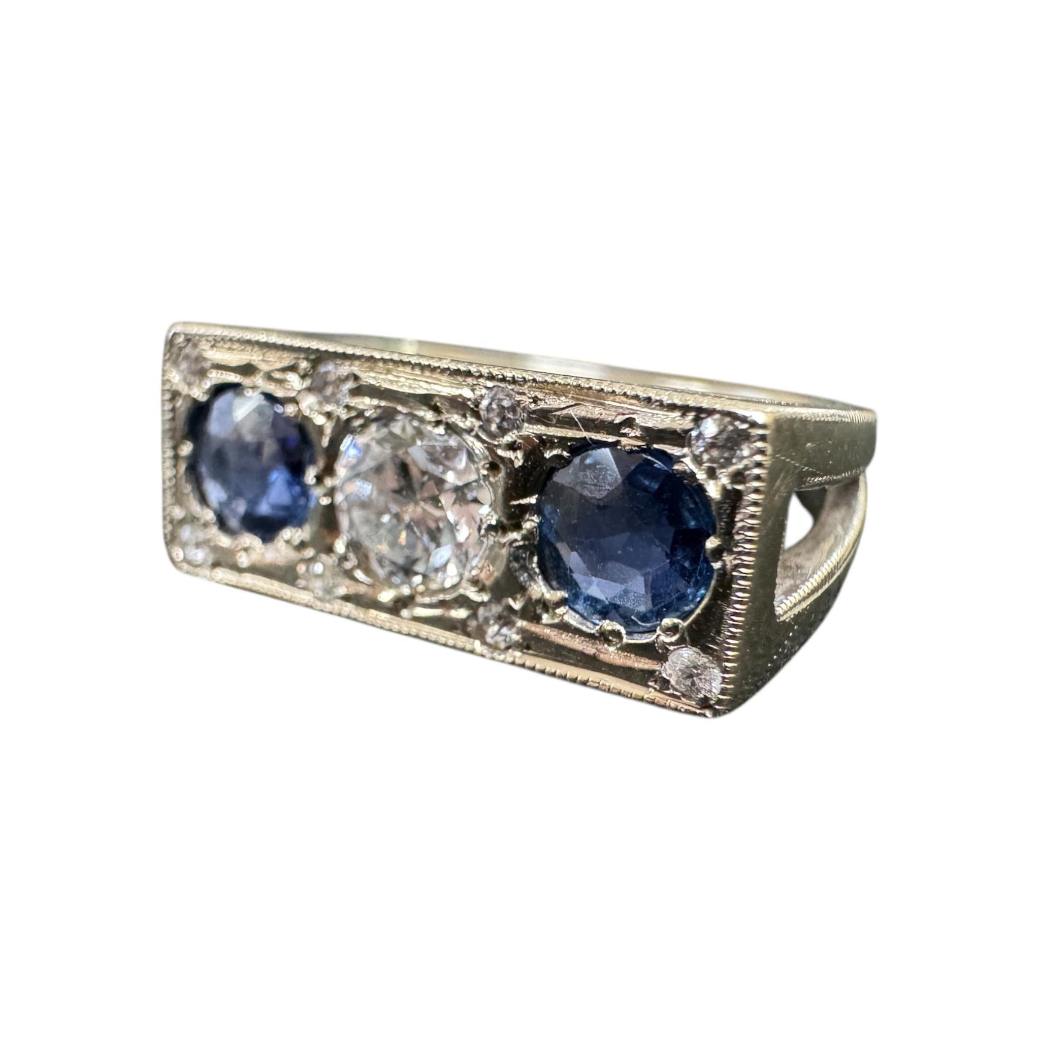 Vintage Sapphire & Diamond Three Stone Ring For Sale 1