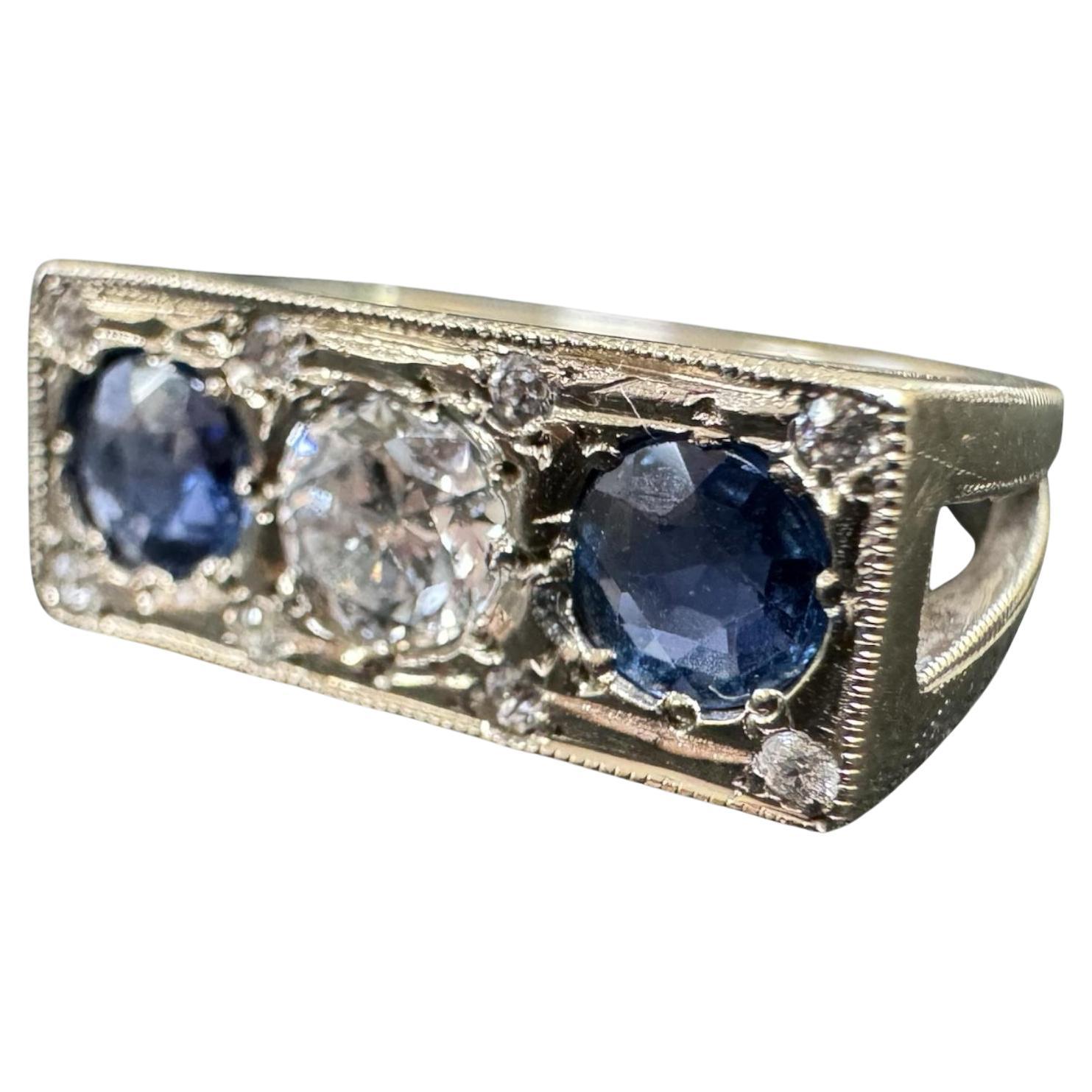 Vintage Sapphire & Diamond Three Stone Ring