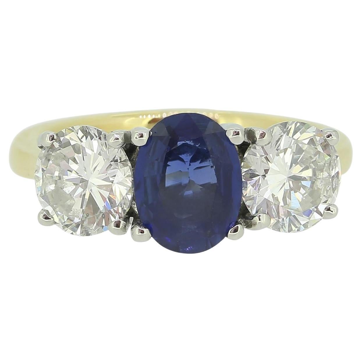 Vintage Sapphire Diamond Three Stone Ring