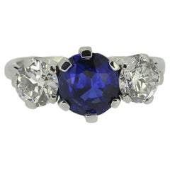 Vintage Sapphire Diamond Three Stone Ring