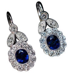 Vintage Sapphire Diamond White Gold Dangle Earrings