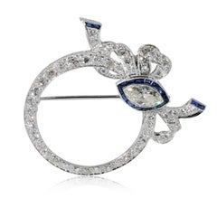 Vintage Sapphire Diamond Wreath Brooch in  Platinum 4.25 CTW