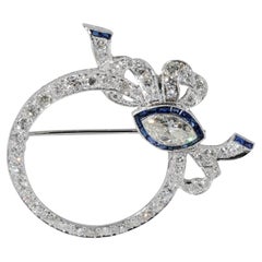 Vintage Sapphire Diamond Wreath Brooch in  Platinum 4.25 CTW