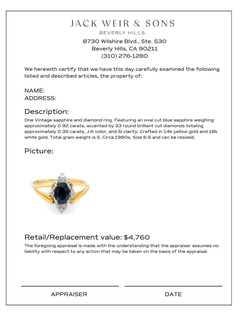 Vintage sapphire diamond yellow and white gold flip ring In Excellent Condition For Sale In Beverly Hills, CA