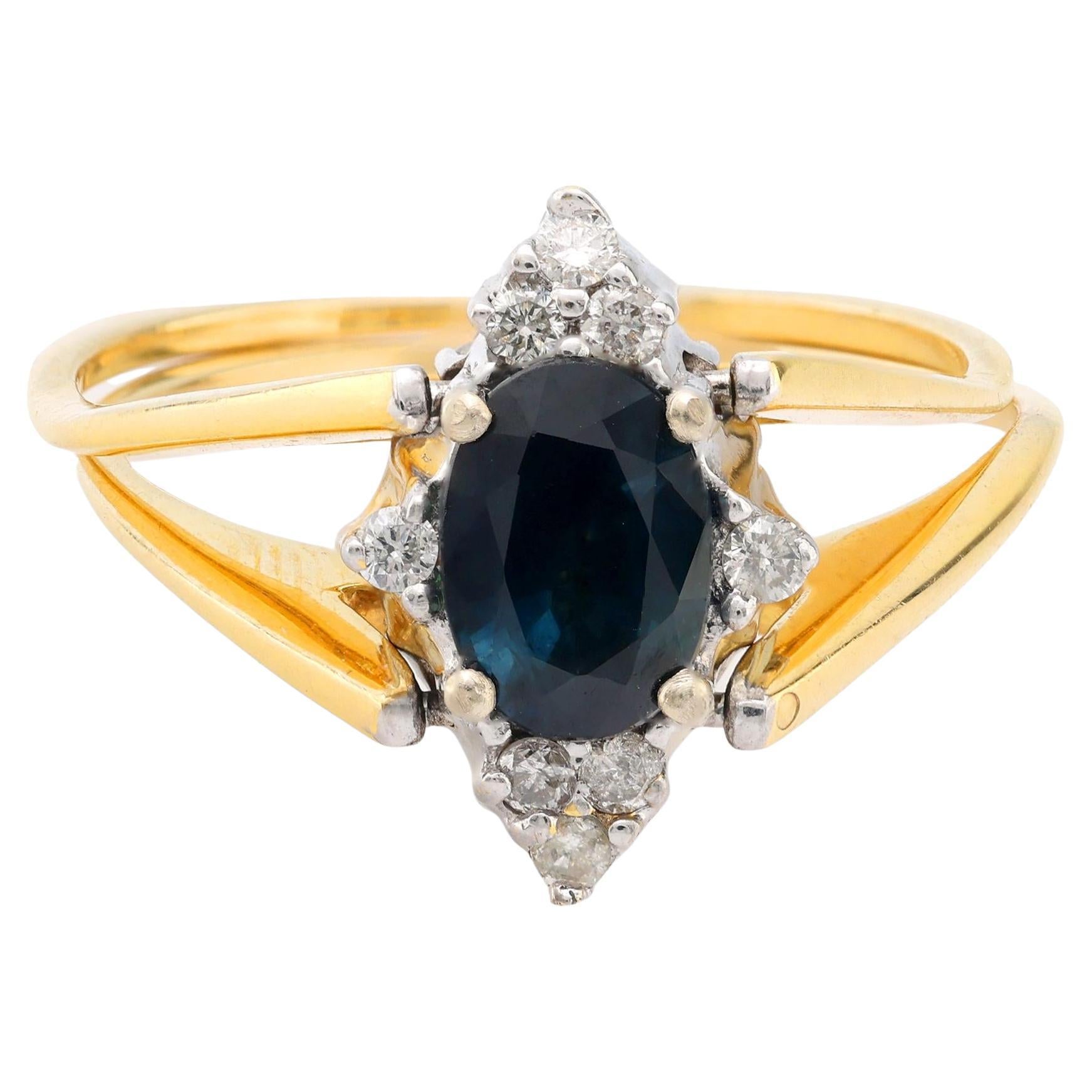 Vintage sapphire diamond yellow and white gold flip ring For Sale