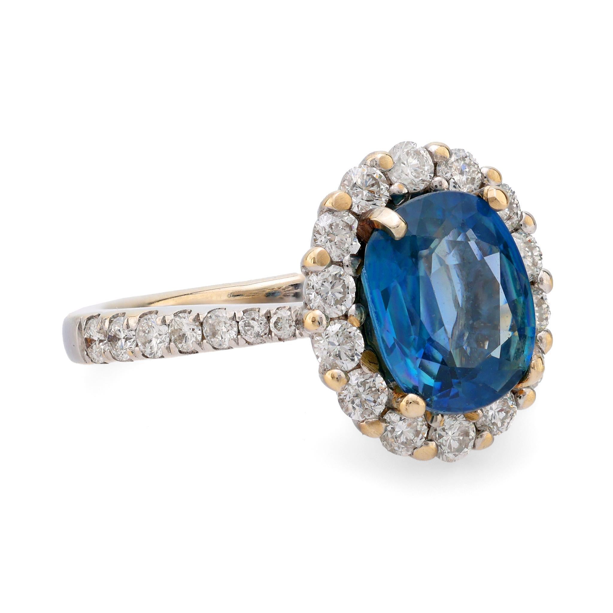 Anillo halo vintage zafiro diamantes oro blanco 18k Moderno