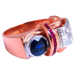 Vintage Saphir-Diamanten-Ring mit geschwungenem Motiv 14kt