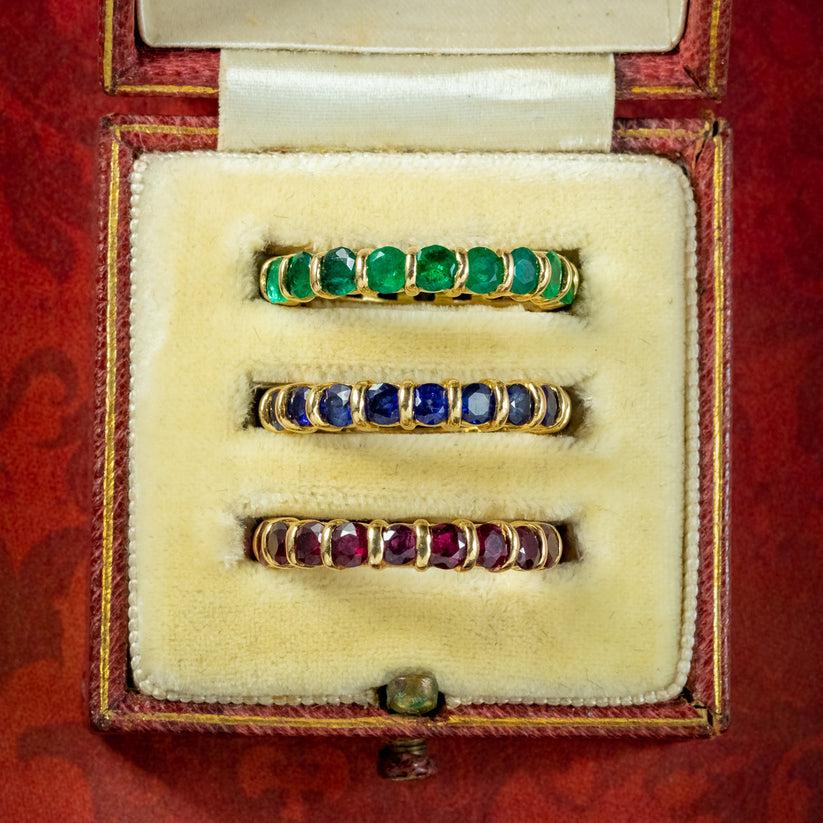 Vintage Sapphire, Emerald, Ruby Eternity Ring Set Hennell Box 3
