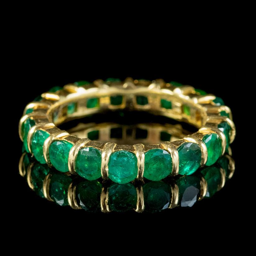 Cushion Cut Vintage Sapphire, Emerald, Ruby Eternity Ring Set Hennell Box
