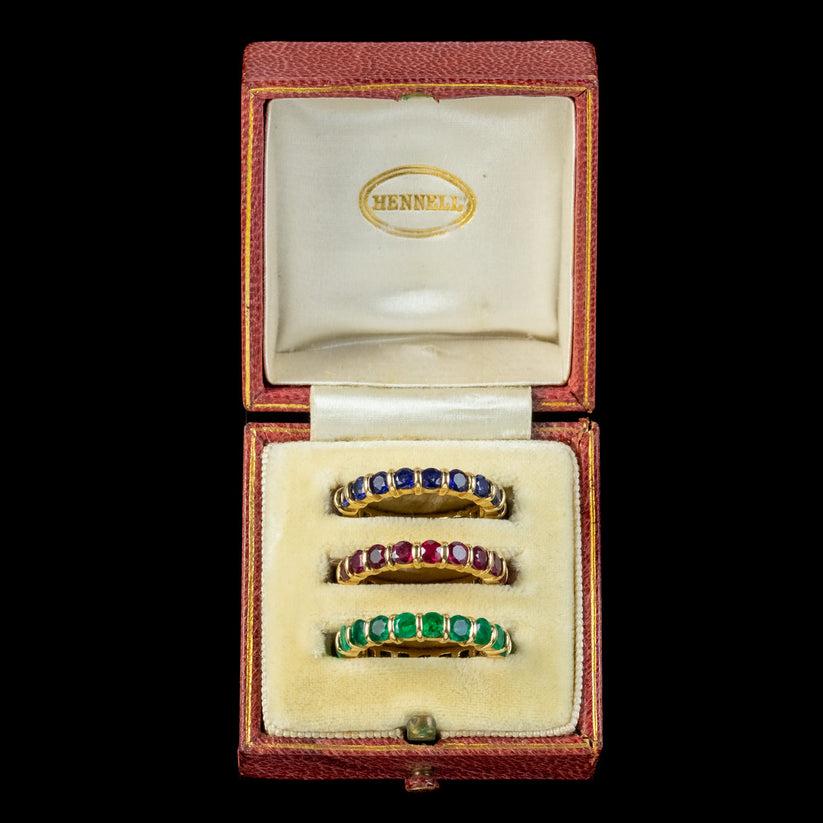 Vintage Sapphire, Emerald, Ruby Eternity Ring Set Hennell Box 2