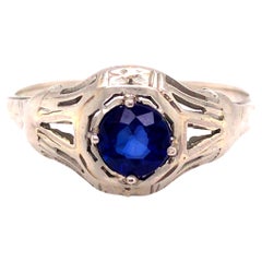 Anillo Art Decó Zafiro .50ct Redondo Natural Solitario Original Años 20 Antiguo 18K