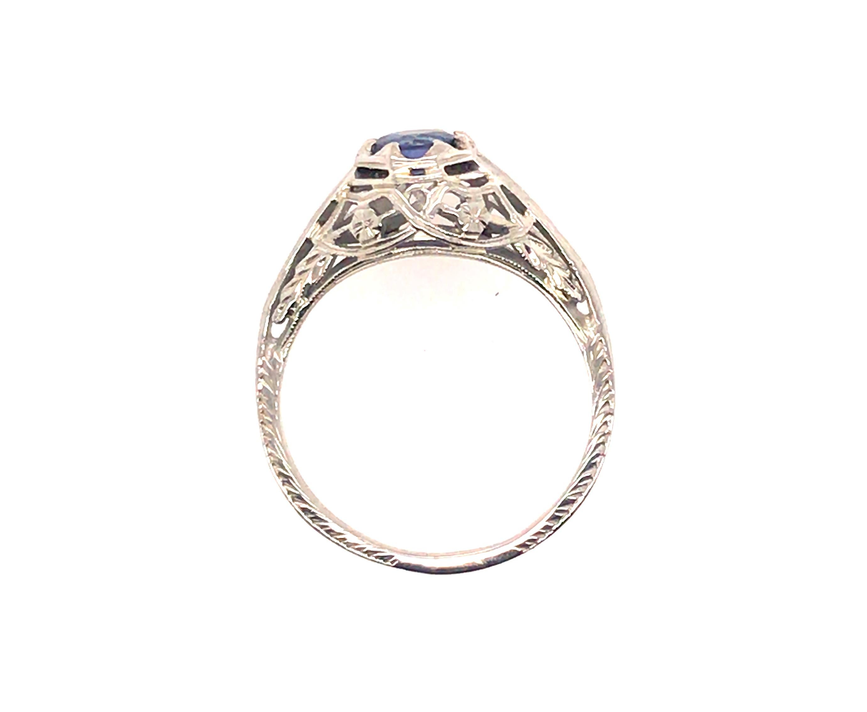 Round Cut Vintage Sapphire Engagement Ring .60ct 18K Gold Art Deco Antique Original 1920s For Sale