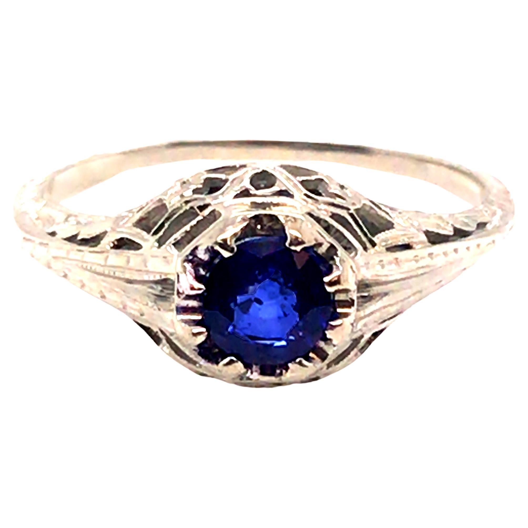 Vintage Sapphire Engagement Ring .60ct 18K Gold Art Deco Antique Original 1920s For Sale