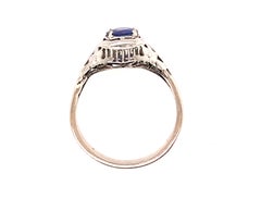 Art Deco Sapphire Ring .80ct Round Original 1920's Antique Flowers Filigree 14K